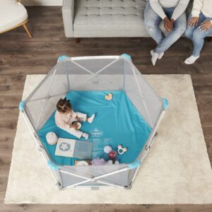 Regalo My Portable Play Yard Indoor and Outdoor, Washable, White/Gray/Teal, 6-Panel