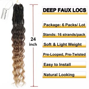 24 Inch Faux Locs Crochet Hair 6 Packs Soft Locs Crochet Hair Pre Looped Curly Wavy Goddess Locs Crochet Braids for Women 1B/30/27