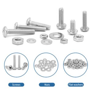 700Pcs Nuts and Bolts Assortment Kit, SATANTECH 4-40#6-32#8-32#10-24 Phillips Pan Head Assortment Stainless Steel Bolts Nuts Flat Washers Nuts Bolts with Case