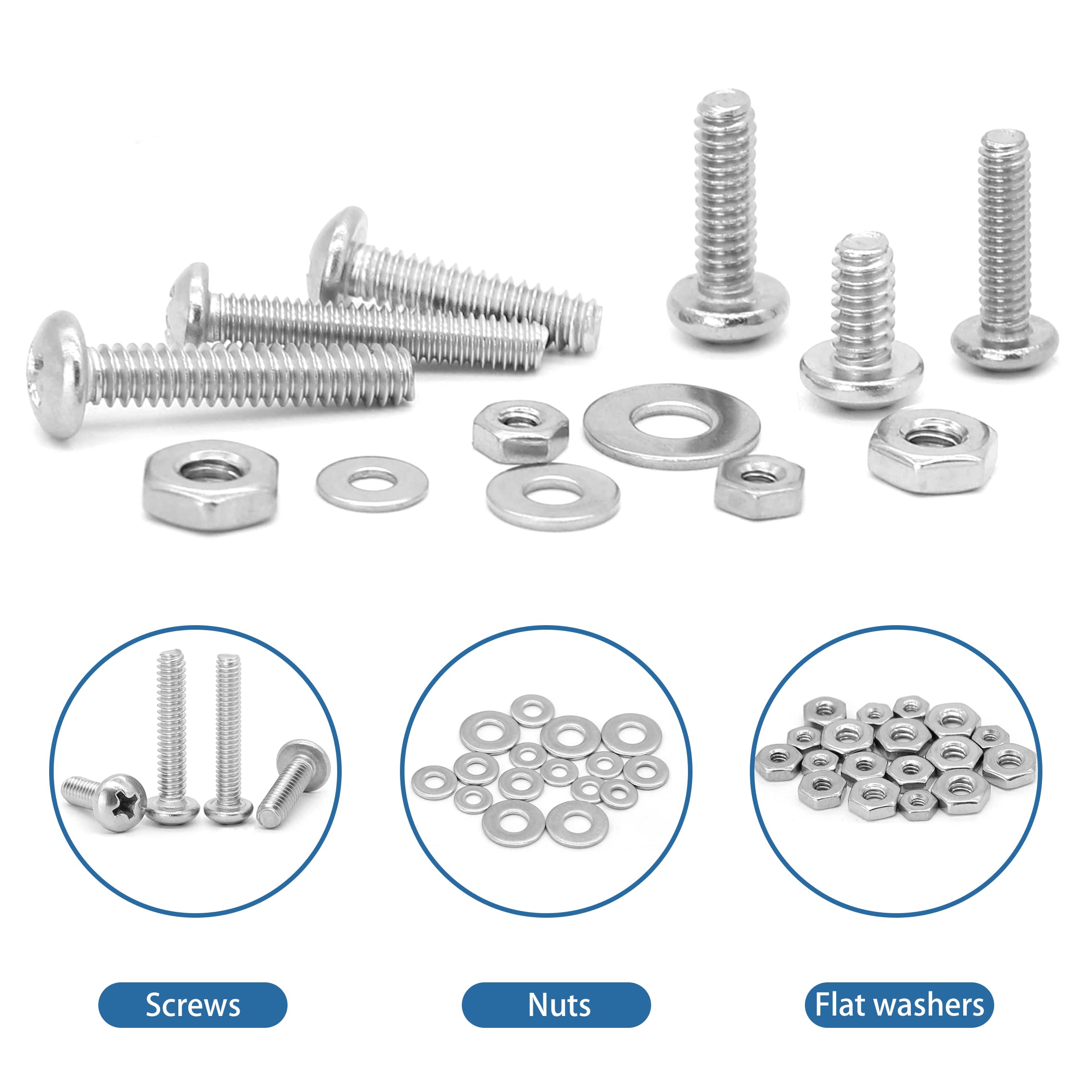 700Pcs Nuts and Bolts Assortment Kit, SATANTECH 4-40#6-32#8-32#10-24 Phillips Pan Head Assortment Stainless Steel Bolts Nuts Flat Washers Nuts Bolts with Case