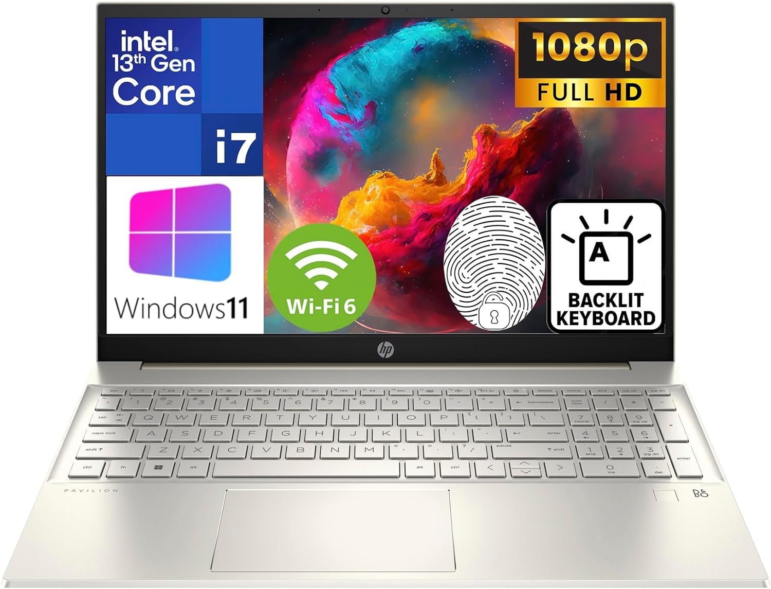 HP Pavilion 15 15.6" FHD Laptop Computer, 13th Gen Intel 10-Core i7-1355U, 16GB DDR4 RAM, 1TB PCIe SSD, WiFi 6, Bluetooth 5.3, Backlit Keyboard, Fingerprint Reader, Warm Gold, Windows 11, Zivcul