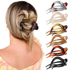 french concord flat hair clips - 6pcs curved no slip volume strong hold hair claws for women girls (medium, 4 inches)