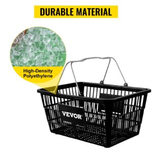 VEVOR Shopping Basket, Set of 12 Black, Durable PE Material with Handle and Stand, Basket Dimension 16.9"L x 11.8"W x 8.07"H and Used for Supermarket, Retail, Grocery- Holds 21 L of Merchandise