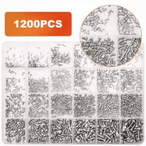 Zmbroll 1200Pcs Phillips Pan Head Small Machine Scews,Tiny Screw,Small Bolts Pan Head Screw,Mini Screw Assortment Kit for Eyeglasses,Watches,Clocks,Mobile Phone