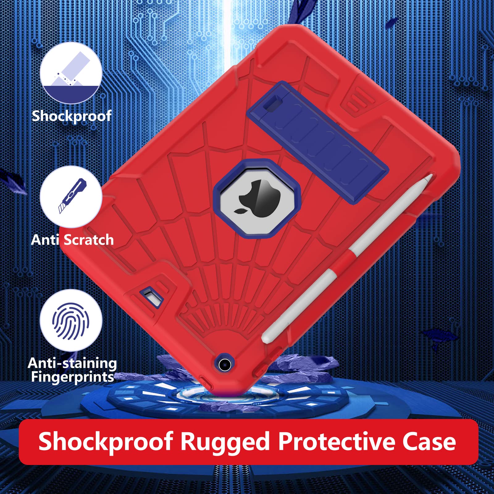 New iPad 5th 6th Generation Case 9.7 inch 2017 2018 Released with Stand & Pencil Holder | Kids Friendly 3-Layer Heavy Duty Rugged Protective Shockproof | Red & Blue