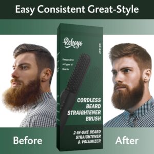 Beard Straightener for Men, REHOYO Portable Cordless Hair Straightener, Anti-Scald Heated Beard Brush, Electric Hot Comb 3 Temp Settings, Ionic Mini Straightener for Home Travel, Gifts for Men Him