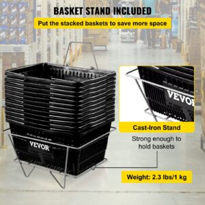 VEVOR Shopping Basket, Set of 12 Black, Durable PE Material with Handle and Stand, Basket Dimension 16.9"L x 11.8"W x 8.07"H and Used for Supermarket, Retail, Grocery- Holds 21 L of Merchandise