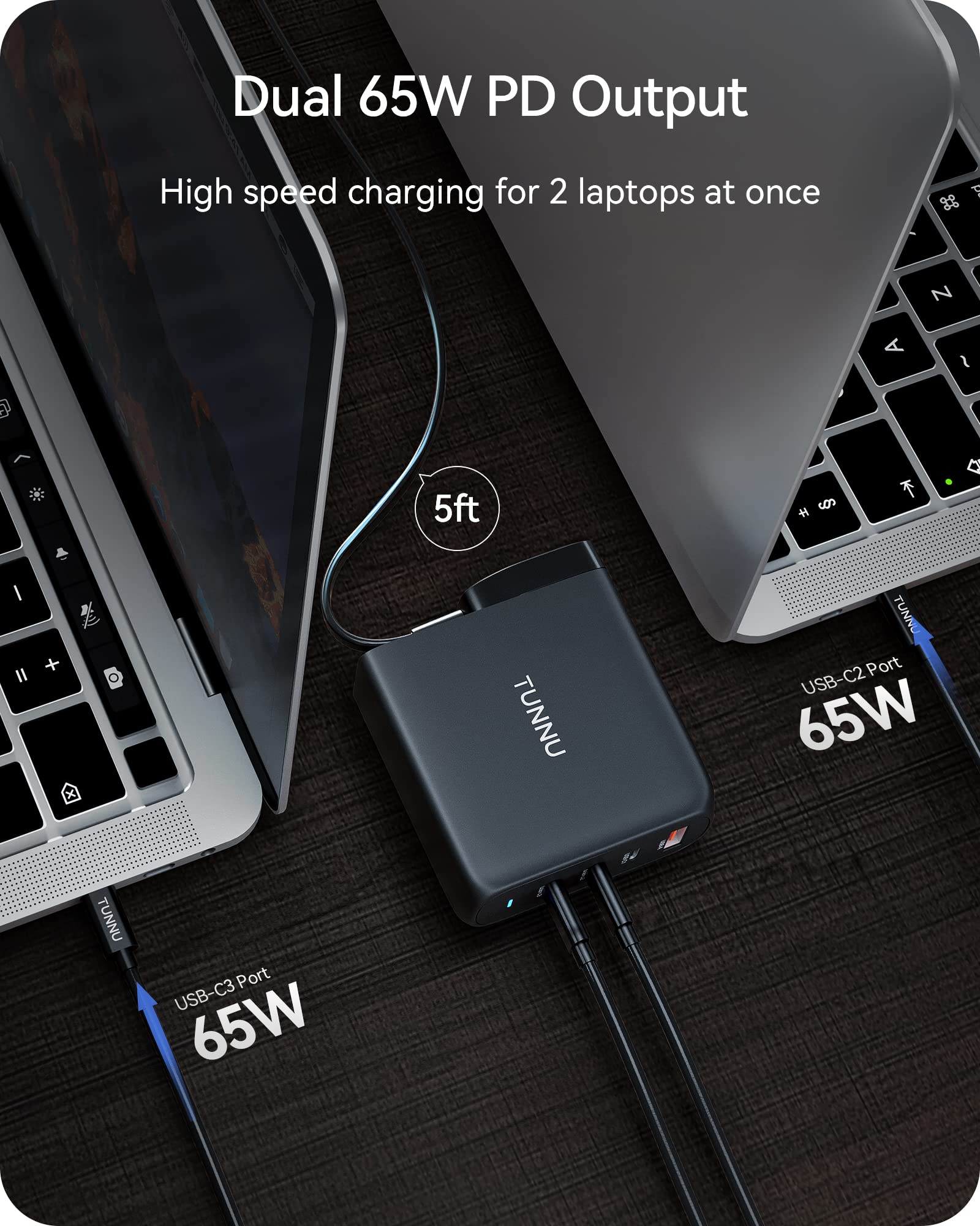 130W USB C Charging Station: USBC Wall Fast Charger - MacBook Pro Charger USB C Travel Charger with AC Cable 4 - Ports Compatible with iPhone 14 13 12 iPad MacBook Samsung Pixel Leveno HP Dell