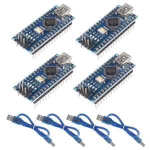 DWEII 4PCS for Nano V3.0 ATMEGA328P Module CH340C Chip 5V 16MHz Mini USB Micro-Controller Board with 4PCS Mini USB Cable Compatible with Arduino