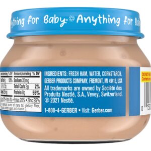 Gerber Mealtime for Baby 2nd Foods Baby Food Jar, Ham & Gravy, Non-GMO Pureed Baby Food with Essential Nutrients, Protein & Zinc, 2.5-Ounce Glass Jar (Pack of 40 Jars)