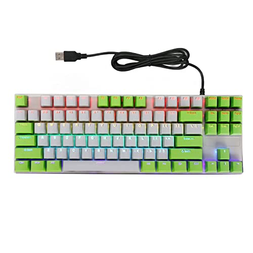 minifinker Wired Keyboard, 87 Keys Backlight Design Gaming Keyboard for Typists for Home(Green White)