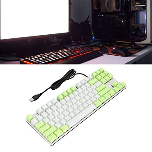 minifinker Wired Keyboard, 87 Keys Backlight Design Gaming Keyboard for Typists for Home(Green White)