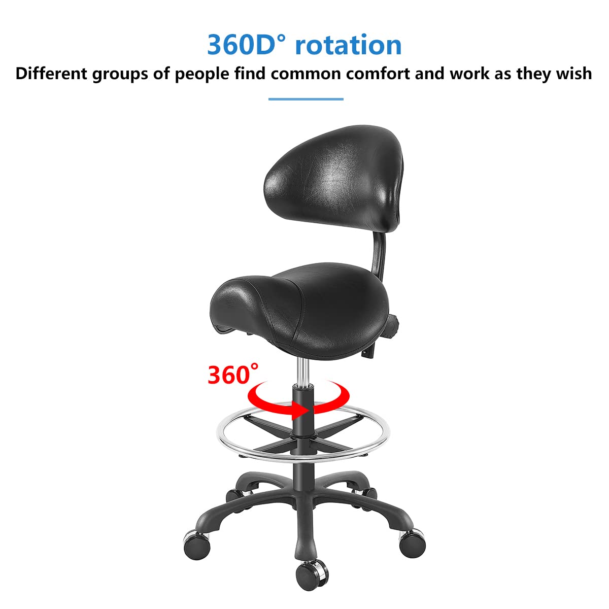 Coczeb Saddle Stool with Back Support Ergonomic Seat Hydraulic Adjustable with Footrest for Home Office Dental Tattoo Salon Shop Use