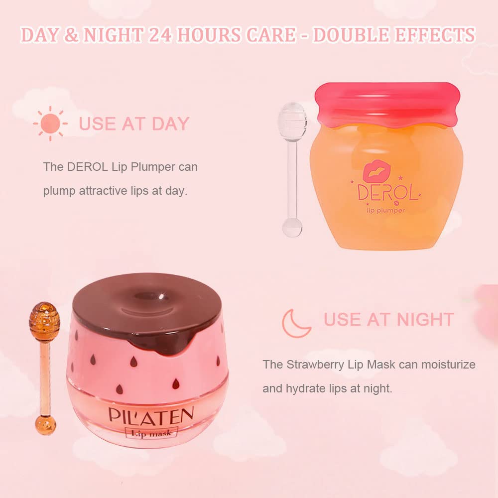 SWETIYOU Lip Plumper Lip Mask Set, Lip Plumper Gloss Lip Injection, Strawberry Propolis Moisturizing Lip Sleeping Mask, Hydrating & Prevention Dry and ed Lip Scrubs Exfoliator (Ginger and Strawberry)