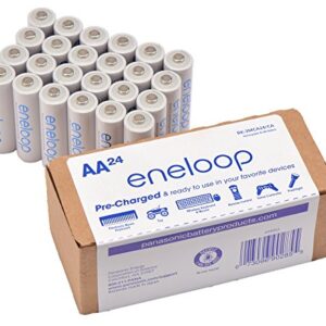 Eneloop Panasonic BK-3MCA24/CA AA 2100 Cycle Ni-MH Batteries 24 Pack & Panasonic K-KJ55MCA4BA Advanced Individual Battery 3 Hour Quick Charger with 4 AA Rechargeable Batteries, White