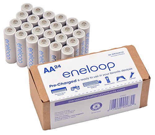 Eneloop Panasonic BK-3MCA24/CA AA 2100 Cycle Ni-MH Batteries 24 Pack & Panasonic K-KJ55MCA4BA Advanced Individual Battery 3 Hour Quick Charger with 4 AA Rechargeable Batteries, White