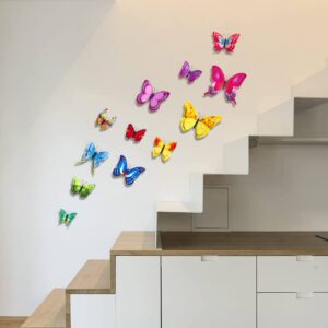 3D Butterfly Wall Decor Stickers, Double Wings Butterfly Decorations, 24pcs Removable Butterflies with Magnet, DIY Party Flower Decor Gift for Girls Dorm, Baby Kids Bedroom, Living Room