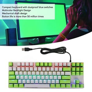 minifinker Wired Keyboard, 87 Keys Backlight Design Gaming Keyboard for Typists for Home(Green White)