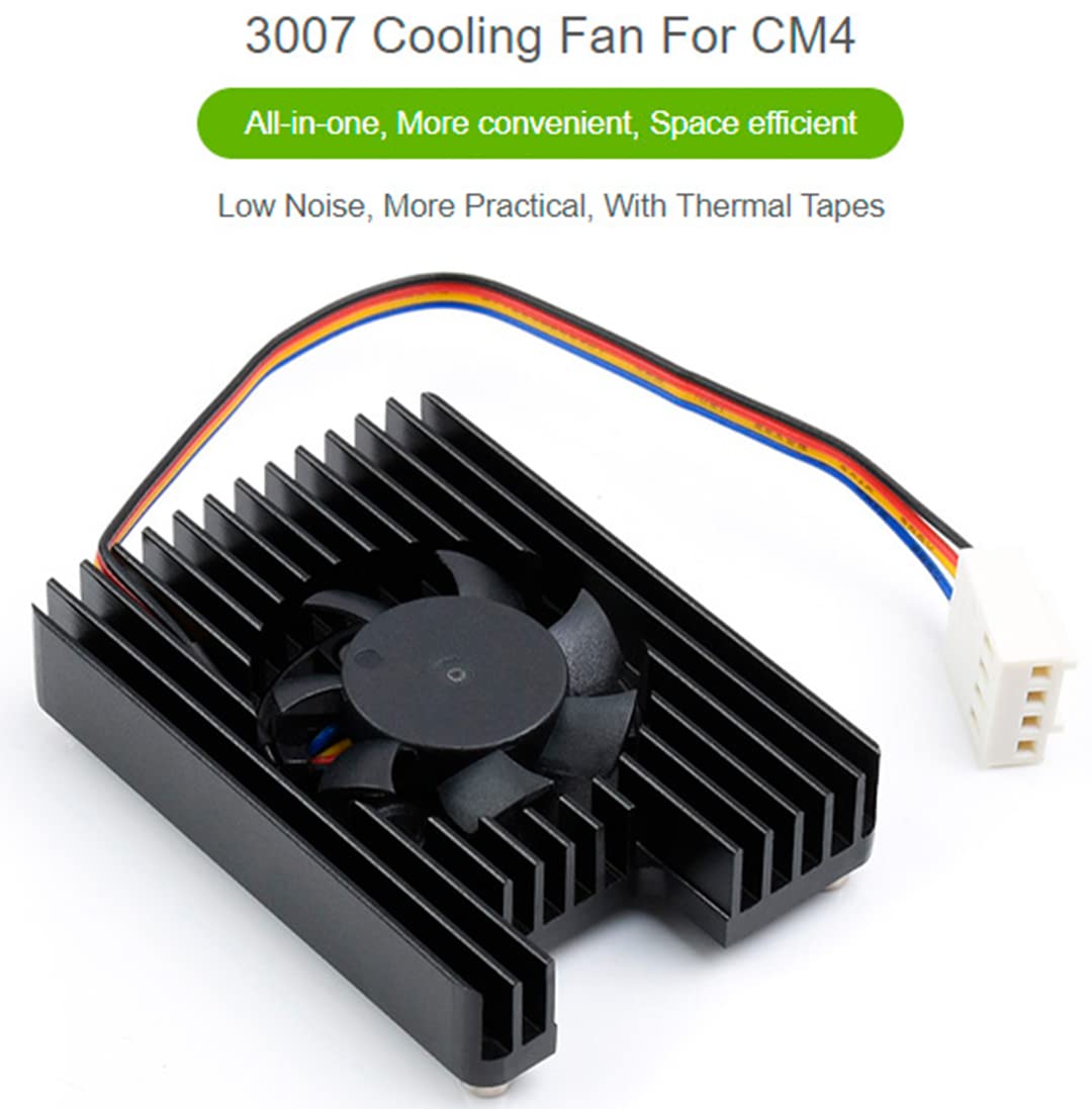 Dedicated All-in-One 3007 Cooling Fan for Raspberry Pi Compute Module 4 (CM4),PWM Speed Adjustable Low Noise More Convenient, with Thermal Tapes