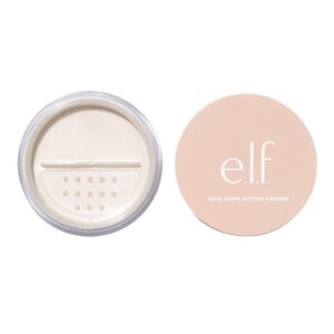 e.l.f. halo glow setting powder, silky powder for minimizing pores & fine lines, delivers a semi-matte finish, vegan & cruelty-free, light pink