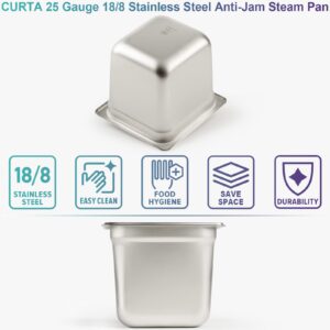 CURTA 6 Pack Anti-Jam Hotel Pans, 1/6 Size 6 Inch Deep, NSF Commercial 18/8 Stainless Steel Chafing Steam Table Pan, Catering Storage Metal Food Pan