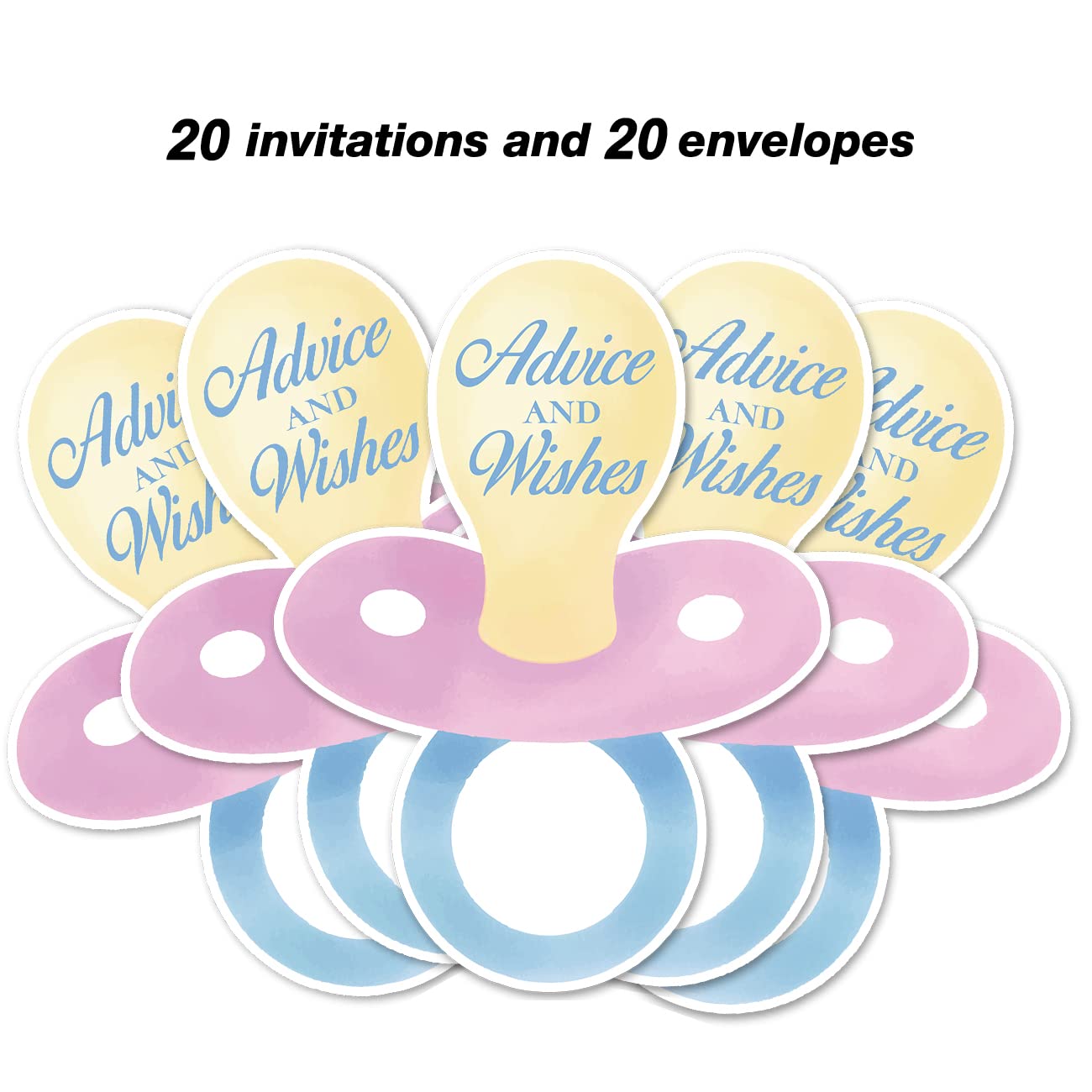 Cute Blue and Pink Advice and Wishes Cards 50 Set Baby Nipple Shaped Baby Shower Party Supplies Favors for the Parents, Double-Sided 5 x 7