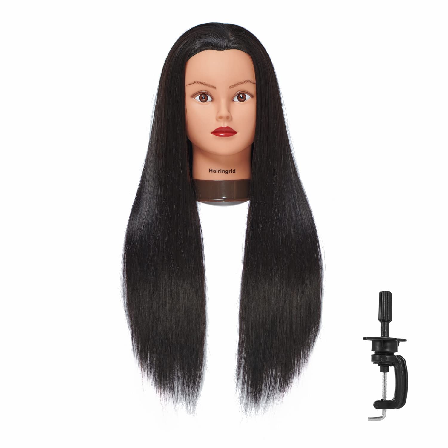 Hairingrid 26"-28" Mannequin Head Hair Styling Training Head Manikin Cosmetology Doll Head Synthetic Fiber Hair and Free Clamp Holder (Black-)