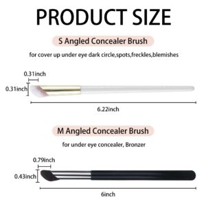 2 Pcs Angled Shading Brush & Mini Nose Contour Brushes, Angled Concealer Brush Under Eye for Dark Circles Puffiness, Bronzer Highlighting Brush, Shadow Brush, Eye Makeup Brushes for Face