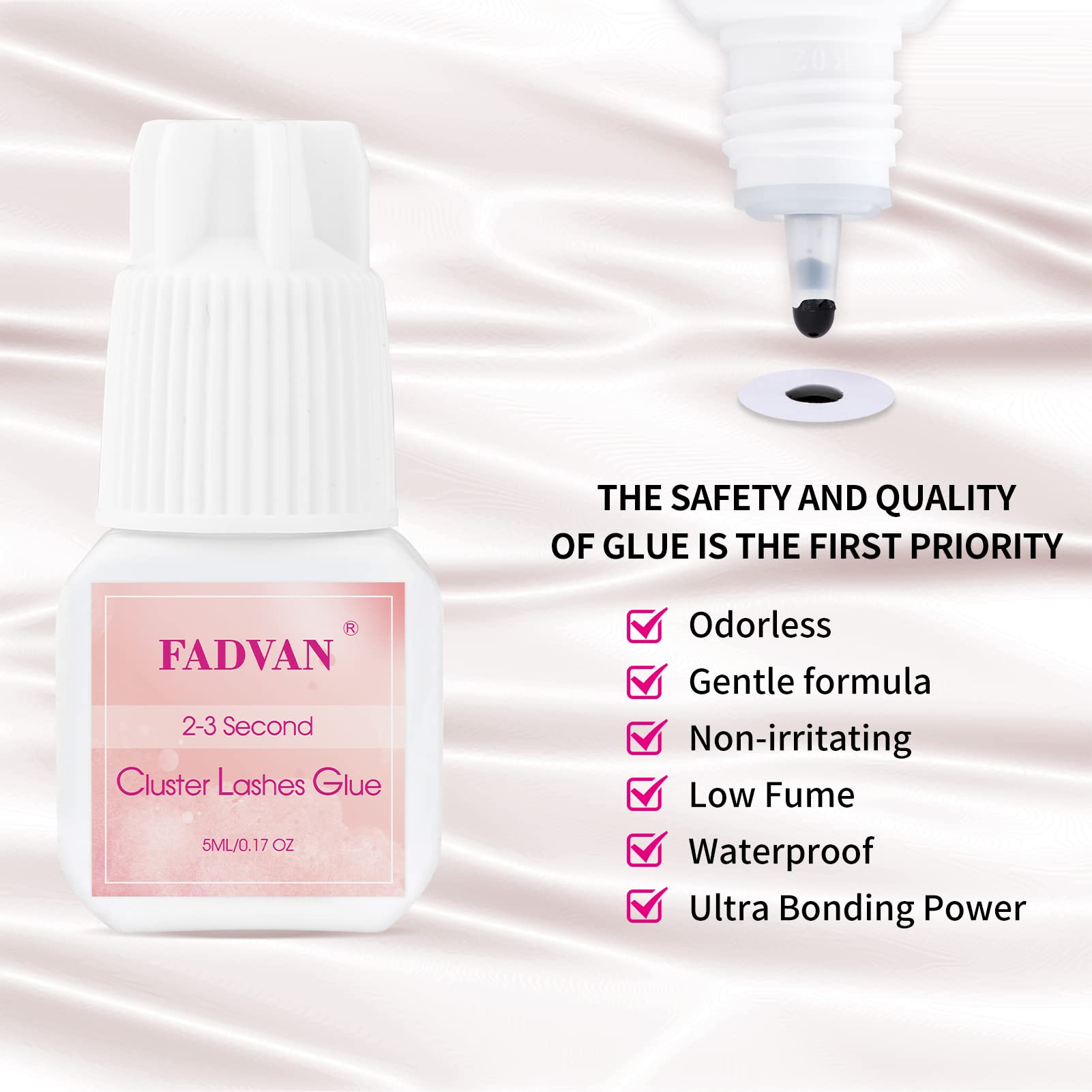 FADVAN Black Individual Cluster Lash Extension Glue, Sensitive Eyelash Adhesive, Long Lasting, No Fume No Irritation, Waterproof, Self Application, for Personal Use