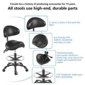 Coczeb Saddle Stool with Back Support Ergonomic Seat Hydraulic Adjustable with Footrest for Home Office Dental Tattoo Salon Shop Use