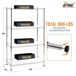 EFINE 2-Pack Chrome 4-Shelf Shelving Unit with 4-Shelf Liners, Adjustable, NSF Certified Metal Wire Shelves, 150lbs Loading Capacity Per Shelf, Shelving Rack for Kitchen and Garage (30W x 14D x 47H)