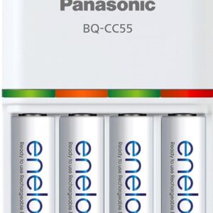 Eneloop Panasonic BK-3MCA24/CA AA 2100 Cycle Ni-MH Batteries 24 Pack & Panasonic K-KJ55MCA4BA Advanced Individual Battery 3 Hour Quick Charger with 4 AA Rechargeable Batteries, White