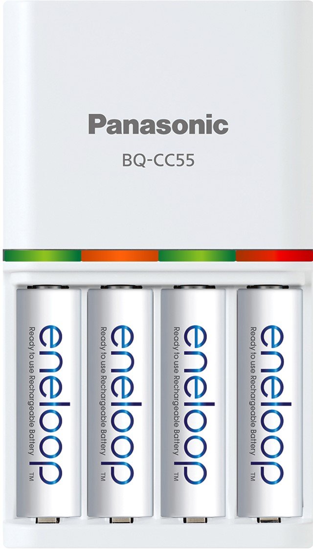 Eneloop Panasonic BK-3MCA24/CA AA 2100 Cycle Ni-MH Batteries 24 Pack & Panasonic K-KJ55MCA4BA Advanced Individual Battery 3 Hour Quick Charger with 4 AA Rechargeable Batteries, White