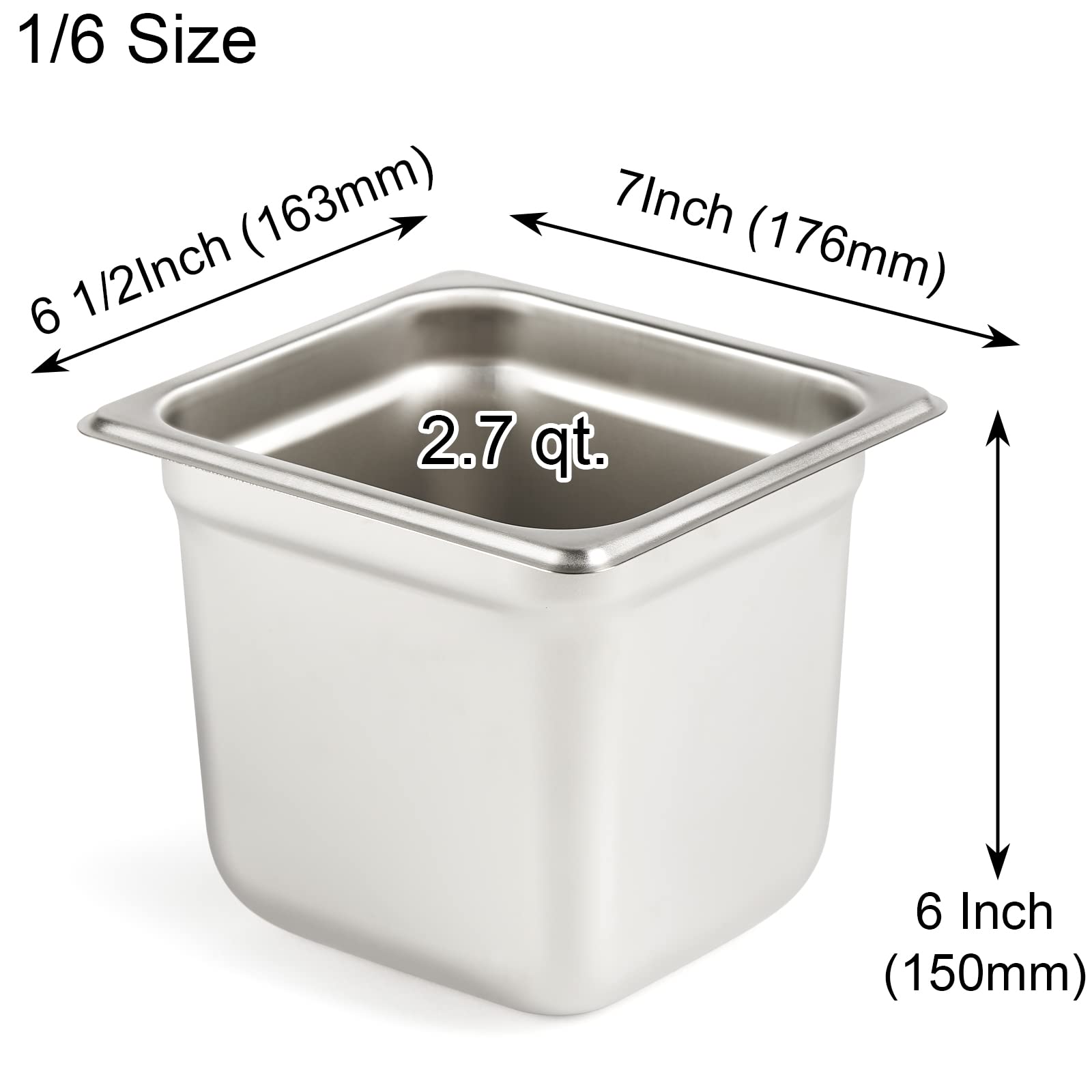 CURTA 6 Pack Anti-Jam Hotel Pans, 1/6 Size 6 Inch Deep, NSF Commercial 18/8 Stainless Steel Chafing Steam Table Pan, Catering Storage Metal Food Pan