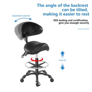 Coczeb Saddle Stool with Back Support Ergonomic Seat Hydraulic Adjustable with Footrest for Home Office Dental Tattoo Salon Shop Use