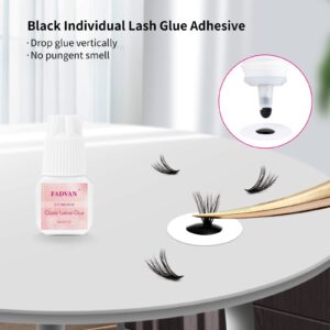 FADVAN Black Individual Cluster Lash Extension Glue, Sensitive Eyelash Adhesive, Long Lasting, No Fume No Irritation, Waterproof, Self Application, for Personal Use