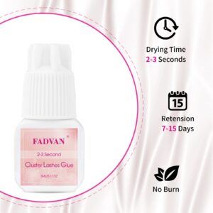 FADVAN Black Individual Cluster Lash Extension Glue, Sensitive Eyelash Adhesive, Long Lasting, No Fume No Irritation, Waterproof, Self Application, for Personal Use