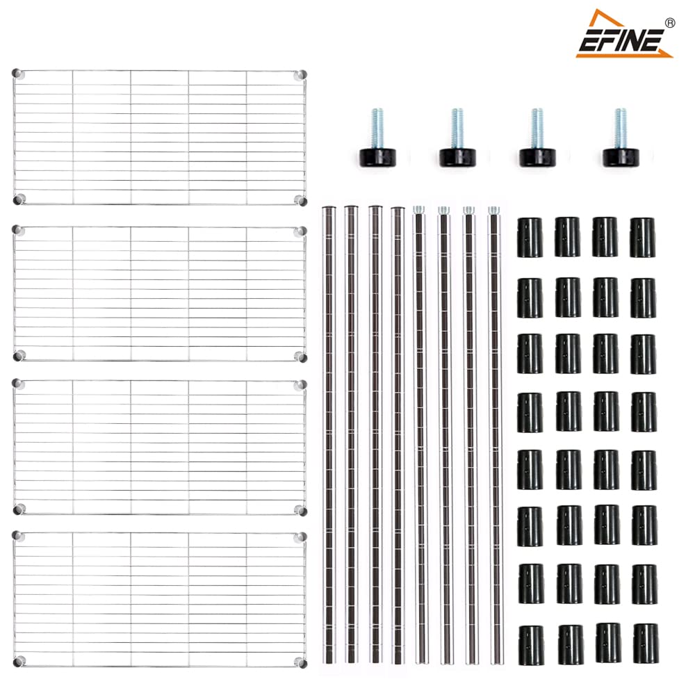 EFINE 2-Pack Chrome 4-Shelf Shelving Unit with 4-Shelf Liners, Adjustable, NSF Certified Metal Wire Shelves, 150lbs Loading Capacity Per Shelf, Shelving Rack for Kitchen and Garage (30W x 14D x 47H)