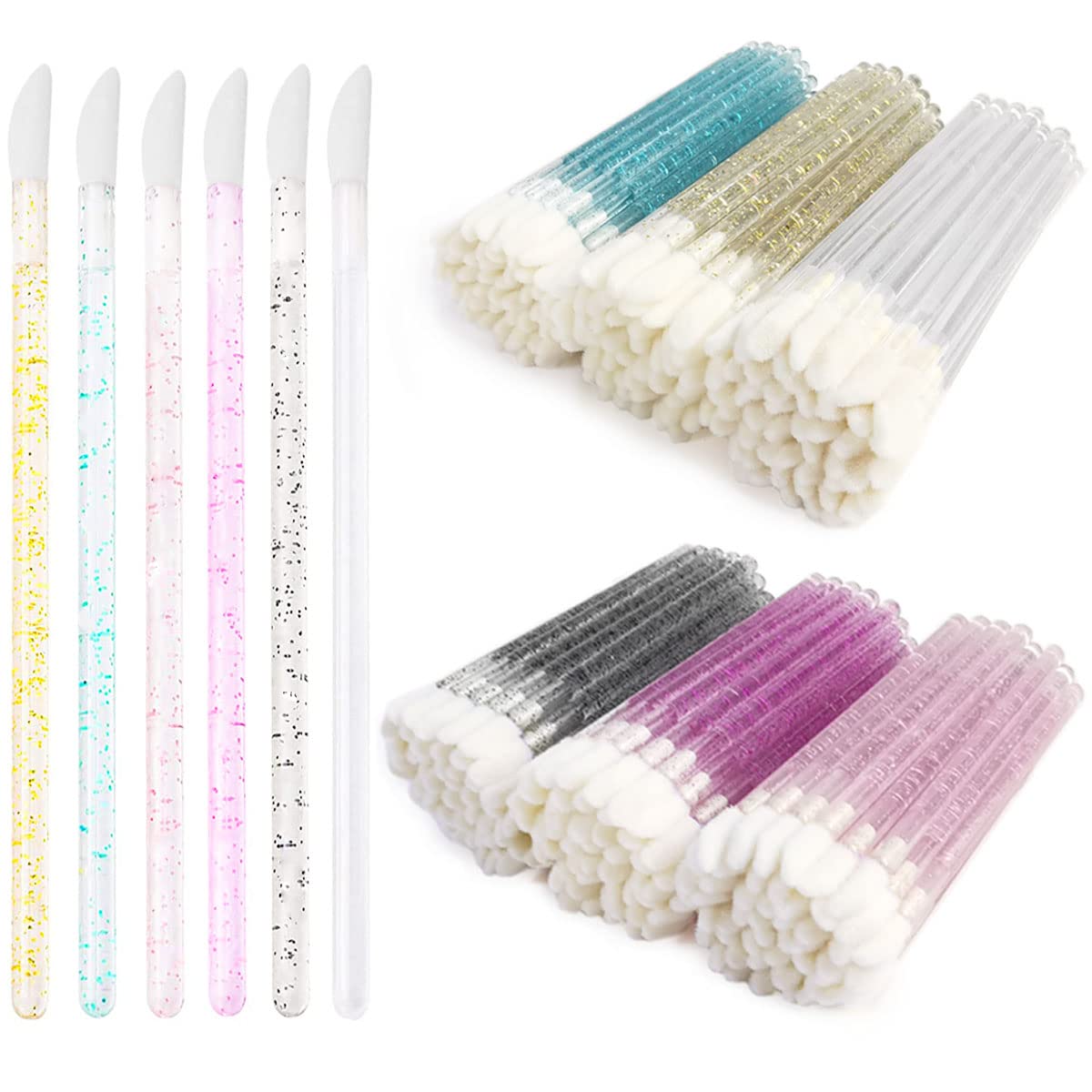 ZYIGYI 300 Pcs Disposable Lip Brushes, Lipstick Applicator, Lip Gloss Wands 6 Color