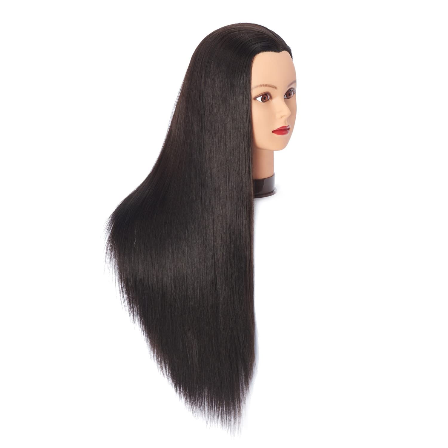 Hairingrid 26"-28" Mannequin Head Hair Styling Training Head Manikin Cosmetology Doll Head Synthetic Fiber Hair and Free Clamp Holder (Black-)