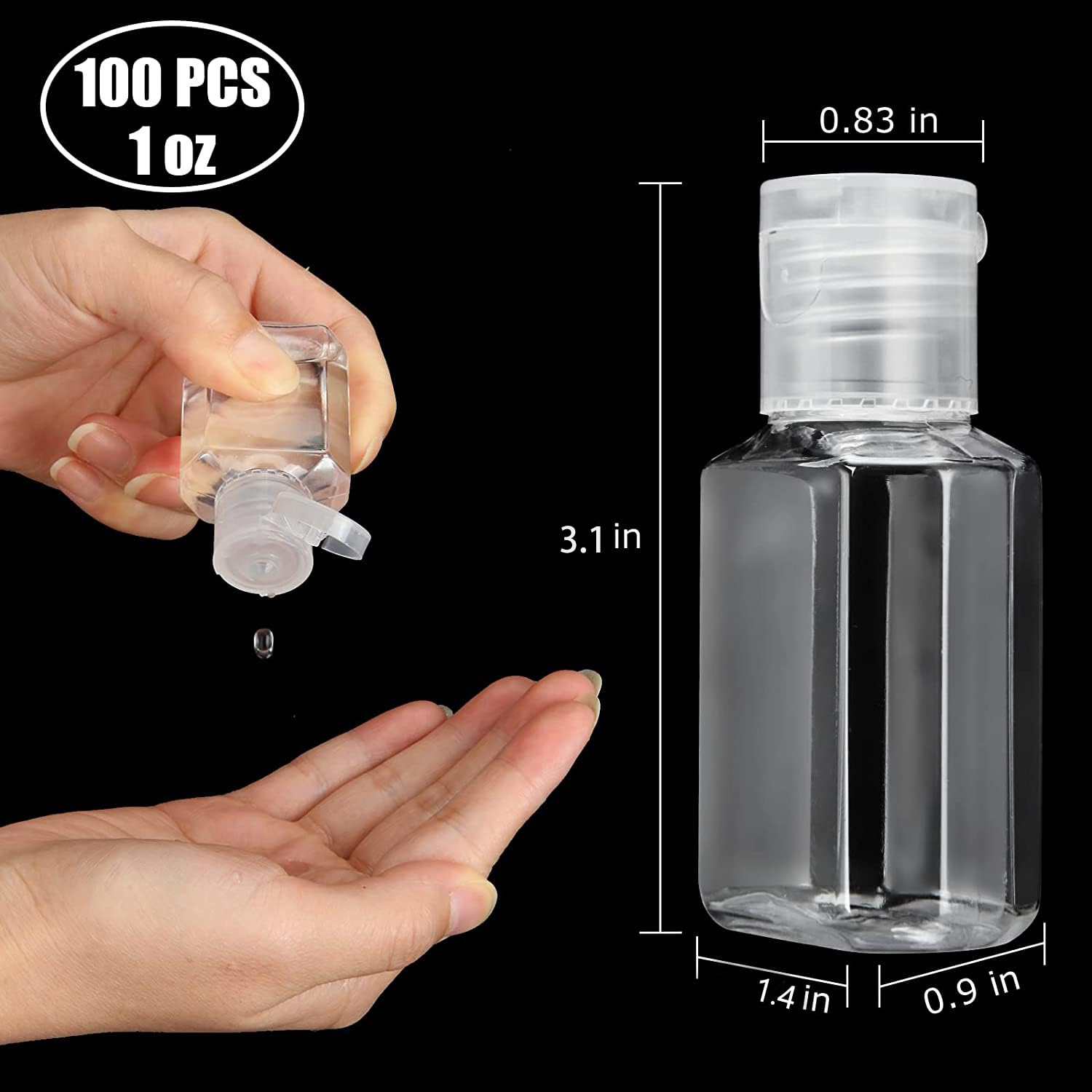 100PCS 1oz Travel Bottles with Caps Mini Small Plastic Travel Shampoo Bottles Empty Bottles, Refillable Cosmetic Containers with Flip Cap Clear Portable Small Bottles for Liquid, Lotions, Toner, Body