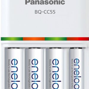 Eneloop Panasonic BK-3MCA24/CA AA 2100 Cycle Ni-MH Batteries 24 Pack & Panasonic K-KJ55MCA4BA Advanced Individual Battery 3 Hour Quick Charger with 4 AA Rechargeable Batteries, White