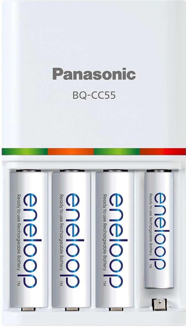 Eneloop Panasonic BK-3MCA24/CA AA 2100 Cycle Ni-MH Batteries 24 Pack & Panasonic K-KJ55MCA4BA Advanced Individual Battery 3 Hour Quick Charger with 4 AA Rechargeable Batteries, White