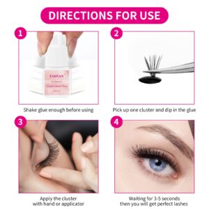 FADVAN Black Individual Cluster Lash Extension Glue, Sensitive Eyelash Adhesive, Long Lasting, No Fume No Irritation, Waterproof, Self Application, for Personal Use