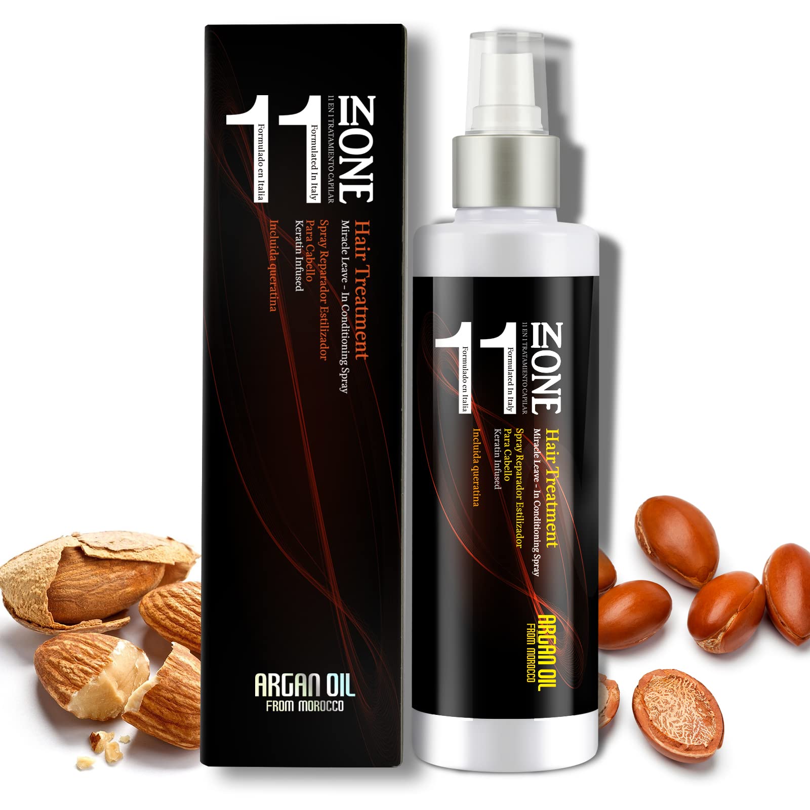 NUSPA 11 in 1 Almond Oil Moisture Leave In Conditioner Detangler Spray,Argan oil Conditioning Cream Daily Hair Moisturizer Stay In Conditioner,Keratin Cream Hair Serum for Frizzy,Dry Damaged Hair