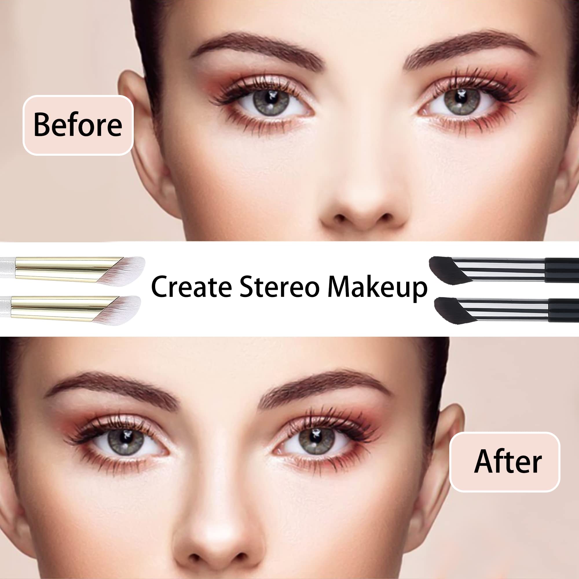 2 Pcs Angled Shading Brush & Mini Nose Contour Brushes, Angled Concealer Brush Under Eye for Dark Circles Puffiness, Bronzer Highlighting Brush, Shadow Brush, Eye Makeup Brushes for Face