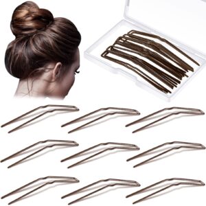 mtlee 24 pcs u shaped hair pins, ballet bobby pins u pin hair styling pins for updo with storage box, metal u bun hair forks for women girls thick thin long curly hair(brown, 2.5 inch)