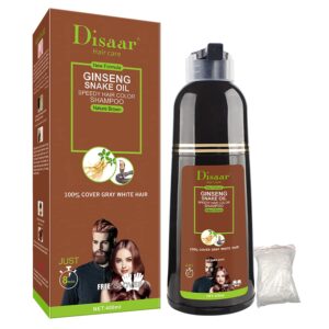 disaar beauty speedy hair color shampoo 100% cover gray white hair easy to use long lasting 400ml/13.53fl.oz (natural brown)