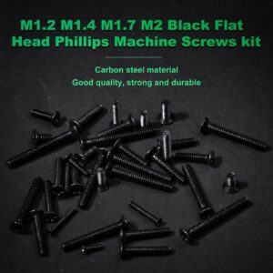 Zmbroll 1440 Pcs Black Laptop Notebook Computer Screws M1.2 M1.4 M1.7 M2 Flat Head Phillips Machine Screws Countersunk ssd Screws Accessories Mini Machine Computer Screws Assortments Kits