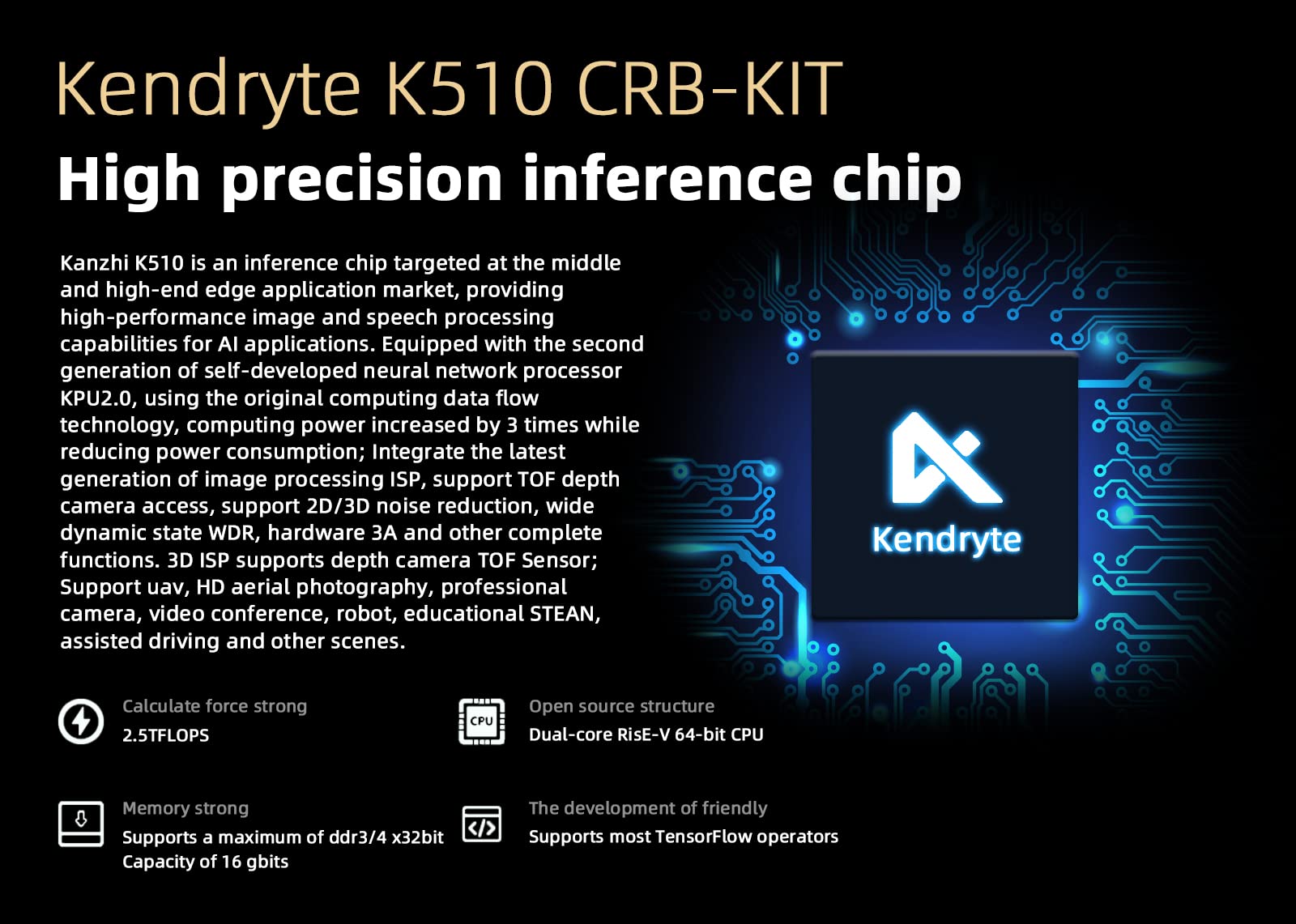 Kendryte K510 CRB-KIT Developer Kit Based on Dual-core 64-bit RISC-V AI SoC Chip 512M LPDDR3+16GB eMMC 5.1 Storage Support Linux System for AI Deep Learning